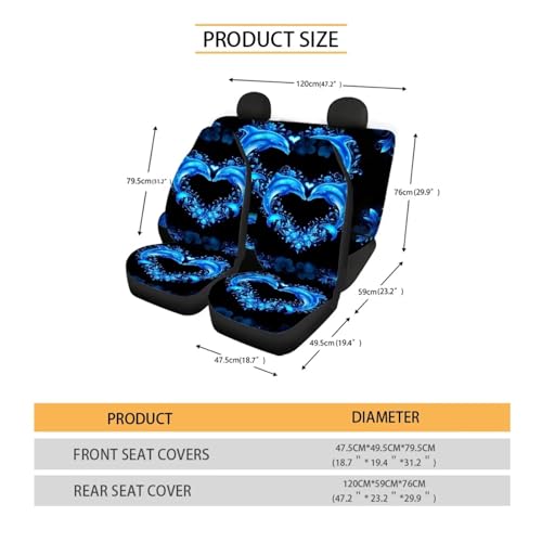 Blue Dolphin Car Seat Covers Full Set of 4 Pcs Neon Dolphin Car Accessories for Women Men Auto Front Rear Seat Breathable Bucket Seat Cover Automotive Cushion Pads Universal Fit - color: Blue Neon Dolphin