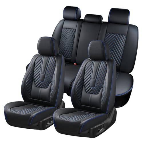 Coverado Car Seat Covers Full Set, Faux Leather Seat Covers for Car, Luxury Automotive Seat Covers Waterproof Car Seat Protector Universal Fit for Most Cars SUV Truck with Lumbar Support(Black&Blue) - color: Blue Line, size: Fullset