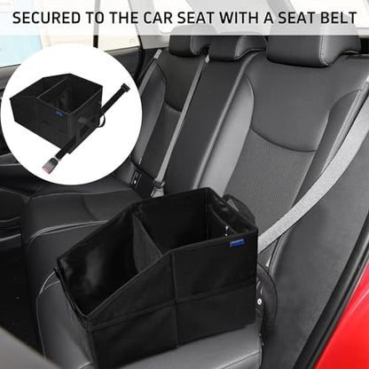 Car Seat Organizer - Passenger Seat Organizer, Collapsible Small Car Seat Storage Organizer with Lid（Black）