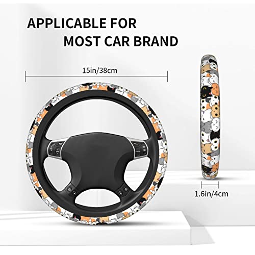 Cat Steering Wheel Cover for Women Men with 2 Pcs Car Coasters, Universal 14.5-15 Inch Cute Steering Wheel Covers Non-Slip Car Accessories for Girls - color: cat0