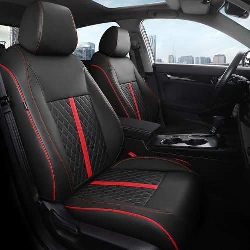 for Honda Civic Leather Seat Covers, Hatchback EX-L Sport Touring 2022-2026, Custom Fit Car Seat Cover Full Set, Waterproof Accessories, Black Red (60/40 Split Benches-with Rear Armrest) - color: Black-Red Trim, size: Hatchback 2022-2026 (60/40 Split - Wi