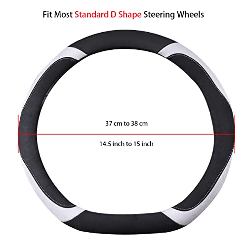 Soft D Shape Steering Wheel Cover, Warm Steering Wheel Cover Fashion Universal 15 inch, Gray