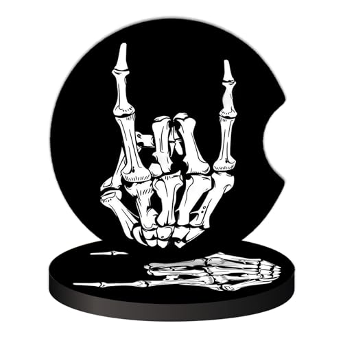 2 Pcs Car Cup Coasters, Funny Rock Skull Hand Universal Non-Slip Rubber Car Coasters for Cup Holders 2.75 inch, Car Interior Accessories for Women Men - color: Funny Rock Skull Hand