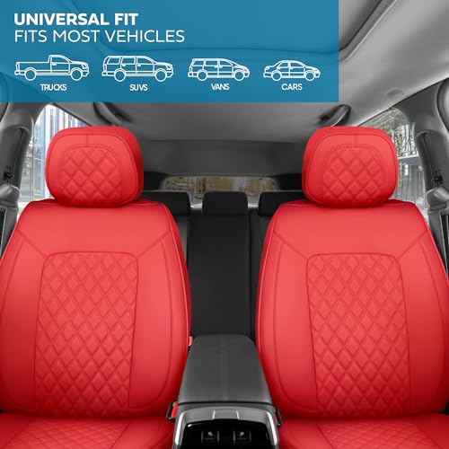 MotorBox Prestige Edition Napa Leather Seat Covers Full Set – Red Car Seat Covers Front Seats and Back Car Seat Protector, Waterproof and Universal Fit for Most Small to Medium Autos, Trucks & SUVs - color: Red Full Set