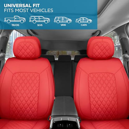 MotorBox Prestige Edition Napa Leather Seat Covers Full Set – Red Car Seat Covers Front Seats and Back Car Seat Protector, Waterproof and Universal Fit for Most Small to Medium Autos, Trucks & SUVs - color: Red Full Set