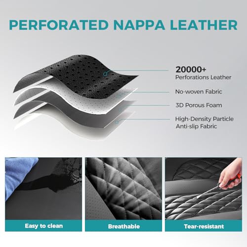 Leather Car Seat Covers Full Set, Breathable Faux Leather Seat Covers for Cars SUV Sedan Waterproof Black - color: Black