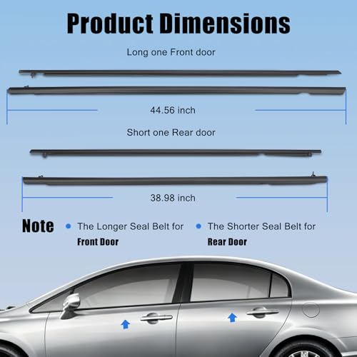 4Pcs Weatherstrip Window Moulding Trim Seal Belt Compatible with 2006-2011 Honda Civic Replace# 72460-SNA-A01 72410-SNA-A01 - color: 2006-2011, size: For Honda Civic