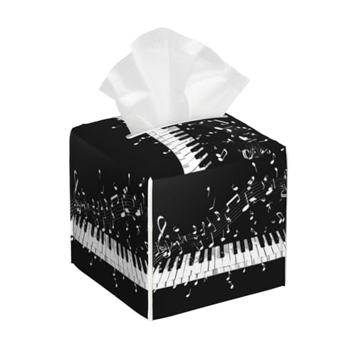 Piano Sheet Music Notes Tissue Box Cover Square, Waterproof Leather Tissue Box Holder Portable Dispenser Modern Home Decoration for Bathroom Car Nightstand Vanity - color: Piano Sheet Music Notes