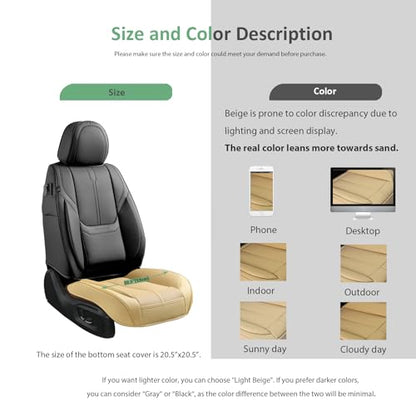2 Pack Front Car Seat Cover Bottom Only Faux Leather, Anti-Slip Padded Seat Cushion, Full Wrap Seat Protector with Storage Function Fit 95% Cars, SUV, Pick-up Trucks (Beige) - color: Warm-Yellow Beige