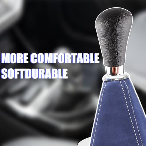 BESULEN Car Shift Boot Cover, Leather Shift Knob Dust Cover, Manual/Auto Shifter Boot Sleeve Replacement, Handbrake Gaiter Boot Dust Cover Car Interior Accessories (Dark Blue/White) - color: Dark Blue+White