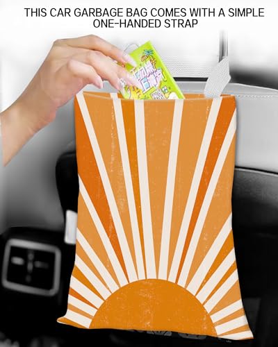 Car Garbage Can, Car Trash Bag, Car Garbage Bag, Hanging Car Trash Can for Car Accessories, Vehicle, Travelling, Camping, Cute Car Back Seat Organizer, Retro Sun Design - color: Retro Sun Design