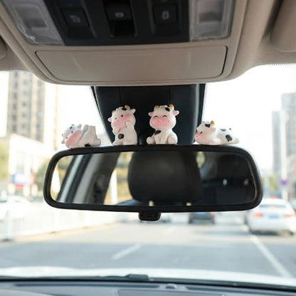 6pcs Mini Cow Car Dashboard Decor, 6 Styles Cute Cow Print Car Accessories, Playful Cows Rear View Mirror Ornaments Decorations for Offices, Home