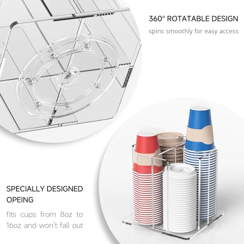 KOTEMON Cup and Lid Holder, 4 Compartment, Square | Rotating Coffee Cup Dispenser Lid Carousel for Restaurant, Buffet, Coffee Station, Bar, Countertop, Clear Acrylic - color: Clear
