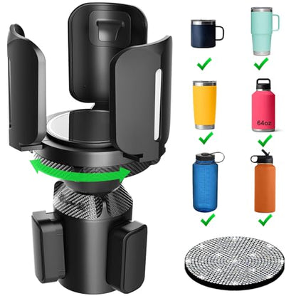 Upgraded 64oz Large Cup Holder Expander with Coaster for Car, Expandable Cup Holder Adapter with Adjustable Base, Universal Compatible with Yeti, Hydro Flasks, Owala, Other Big Bottles Mugs Drinks