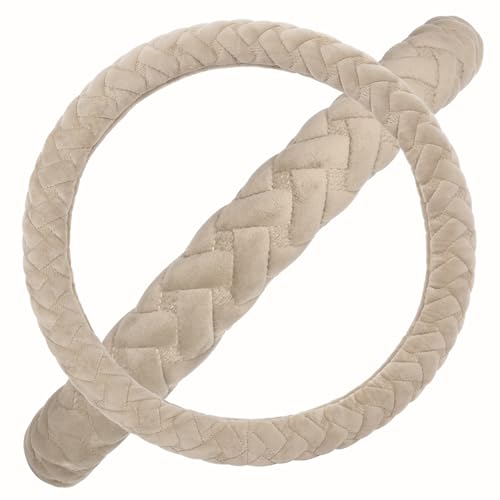 Flying Banner car Steering Wheel Cover Massage Velvet Warm Universal Size 15 inches SUV Truck Anti Slip Odorless Summer Winter (Beige, Velvet Massage) - color: Beige
