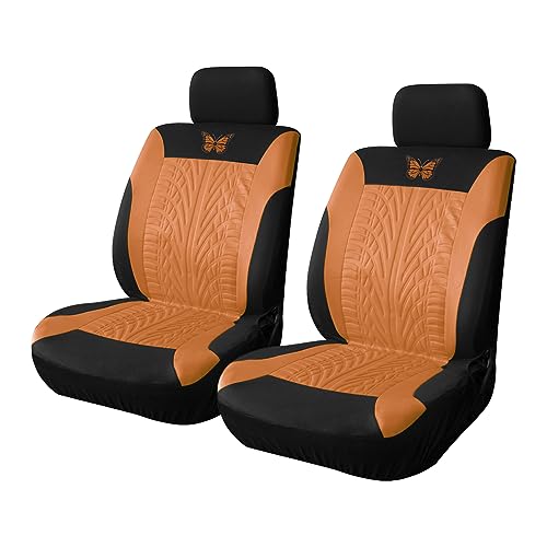 BESULEN Front Car Seat Covers, 2 Pack Butterfly Automotive Seat Protectors, Car Interior Accessories, Soft & Breathable, Premium Non-Slip Seat Covers for Van, SUV, Truck, Pickup (Orange) - color: Orange