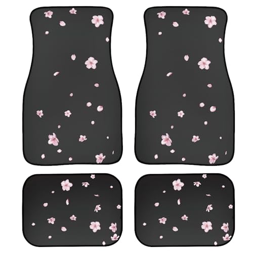 Cherry Blossom Car Floor Mats 4Pcs Nice Blossom Flower Falling Petals Japanese Pink Floral Print Floor Mats for Cars Custom Front Rear Vehicle Rugs Universal Auto Accessories for Trucks - color: Pink Black