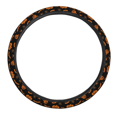 Halloween Pumpkin Bats Pattern Steering Wheel Cover for Women Men, Non-Slip Steering Wheel Protector Car Wheel Covers, Universal 15 Inch Fit for Auto, Suvs, Truck - color: Halloween Pumpkin Bats Pattern