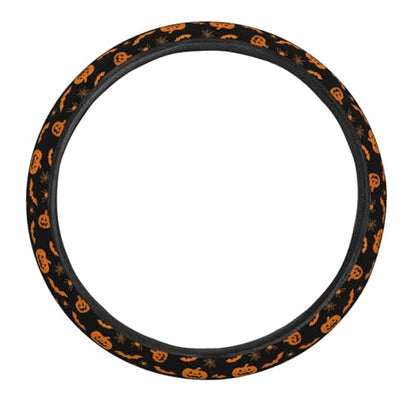 Halloween Pumpkin Bats Pattern Steering Wheel Cover for Women Men, Non-Slip Steering Wheel Protector Car Wheel Covers, Universal 15 Inch Fit for Auto, Suvs, Truck - color: Halloween Pumpkin Bats Pattern