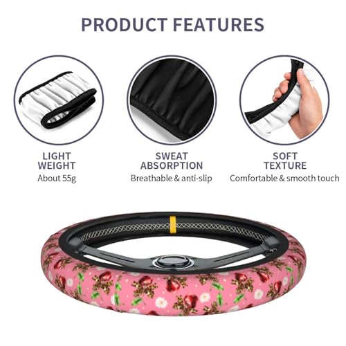 Cherry Flower Steering Wheel Covers Non Slip Neoprene Universal 15 Inch Steering Wheel Protector Car Cover for Men Women - color: Cherry