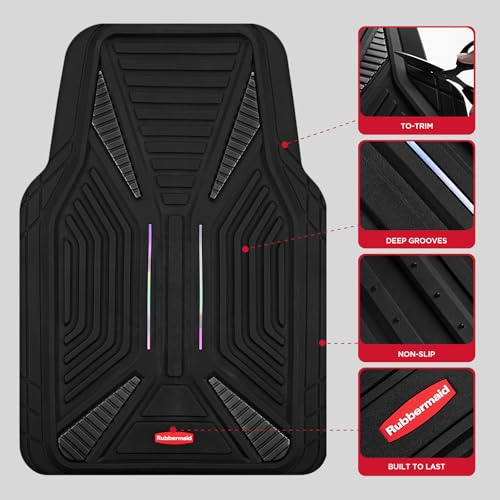 Rubbermaid Car Mat Full Set, Universal Trim-to-Fit Heavy-Duty Car Floor Mats – 4-Piece Set for All Weather Protection – Durable Rubber Mat for Cars, Trucks, SUVs & Vans-Black - color: Black