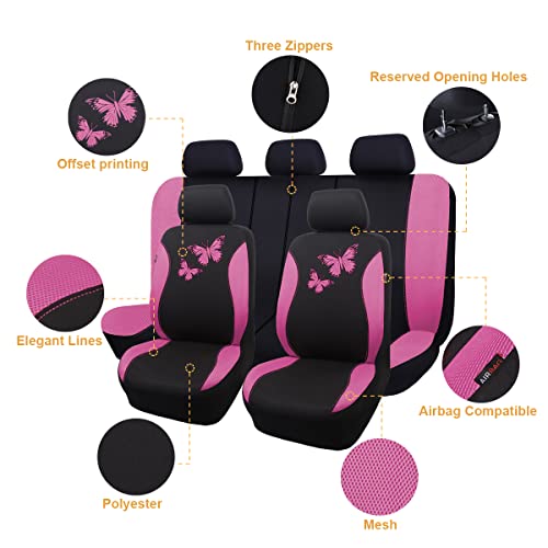 Flying Banner Butterfly car seat Covers ful Set Fashion Universal Lady Woman Female Rear Bench Split Colorized (Full Set, Pink) - color: Pink, size: Full set