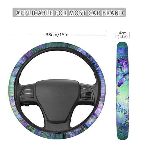 AFPANQZ Butterfly Daisy Car Steering Wheel Cover Stretch-on Comfortable Grip Automotive Steering Wheel Cushion Anti-Slip Universal 14-15 inch Machine Washable - color: Butterfly Daisy