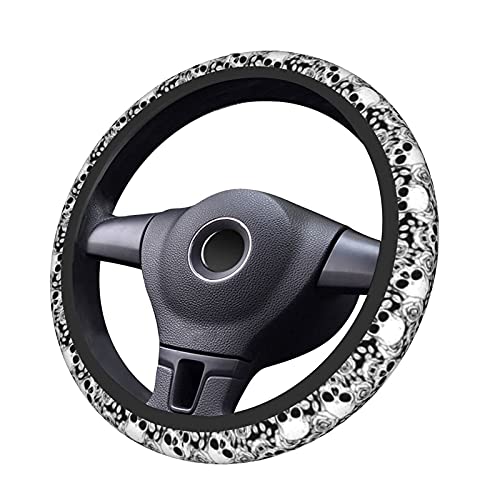 Skull Steering Wheel Cover Non Slip Black and White Neoprene Steering Wheel Protector Covers Universal 15 inch for Women Men Car Accessories - color: Black3