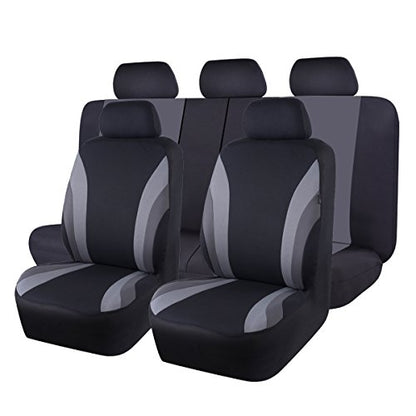 CAR PASS Line Rider Sporty Cloth 11PCS Universal Fit Car Seat Cover -100% Breathable with 5mm Composite Sponge Inside,Airbag Compatible,3zipper Bench(Full Set, Black and Gray) - color: Black and Gray, size: Full Set
