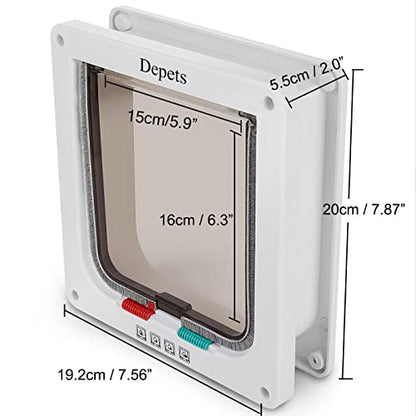 Depets Medium Cat Flap Door with 4 Way Lock (Outer Size 7.5" x 7.8"), Magnetic Pet Door Kit White, Weather-Resistant Cat Door for Cats & Doggy - size: M - Inner Size: 5.9" x 6.3" ( W x H)
