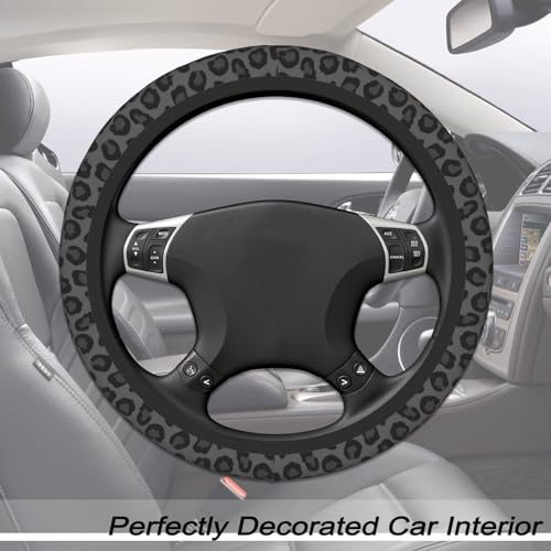 Black Leopard Cheetah Steering Wheel Cover for Women Girls, Anti-Slip High Elastic Breathable Soft Rubber Car Steering Wheel Cover, Universal 15 Inch Fit for Cars, Auto, SUVs