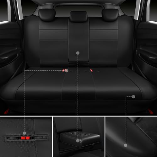 CAR PASS Leather Back Seat Cover, Universal Waterproof Bench Rear Seat Cover Zipper Split Rear Bench Protector Fit 95% Automotive Interior Covers for Cars Sedans SUVs (Rear,All Black) - color: Black Back Rear