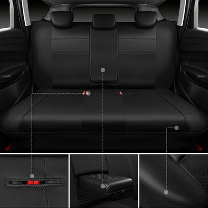 CAR PASS Leather Back Seat Cover, Universal Waterproof Bench Rear Seat Cover Zipper Split Rear Bench Protector Fit 95% Automotive Interior Covers for Cars Sedans SUVs (Rear,All Black) - color: Black Back Rear