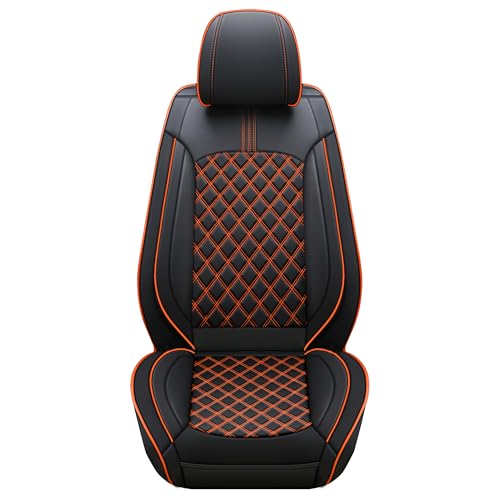 Comfortable Leather Auto Car Seat Covers Front & Rear Seat Protector Fit Sedan SUV 5 Seats Full Set Universal Fit (Black & Orange)