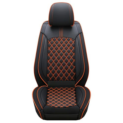 Comfortable Leather Auto Car Seat Covers Front & Rear Seat Protector Fit Sedan SUV 5 Seats Full Set Universal Fit (Black & Orange)