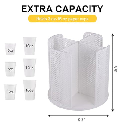 Coffee Cup Dispenser,360°Rotating Paper Cup Dispenser,Cup Holder with 4 Compartments Removable,Cup Dispenser Countertop,Disposable Paper & Plastic Cups,for Restaurant,Coffee Station,Bar,Office - color: White