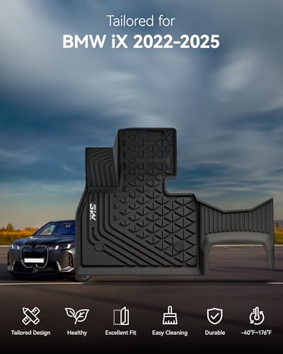 3W BMW iX Floor Mats & Cargo Liner 2022 2023 2024 2025, xDrive45/50/60 M60 M70, All Weather TPE Custom Fit Floor Liner, 1st 2nd Rows & Trunk Mat Full Set Car Accessories - style: 8) iX 2022-2025 | Full Set