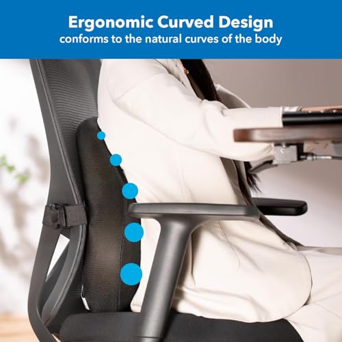 Mount-It! Office Chair Cushion, Lumbar Support Pillow for Office Chair, Back Support for Work, Office, Gaming with Memory Foam Filling for Back Pain Relief, Improve Posture, Black with Washable Cover