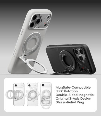 Aulumu G09 Magnetic Ring Grip | Omnidirectional Rotation | MagSafe Compatible | Aluminium Alloy Construction | Stable Dual-Sided Magnetic Attachment | Includes Handle Ring Phone Stand- Black - color: Black