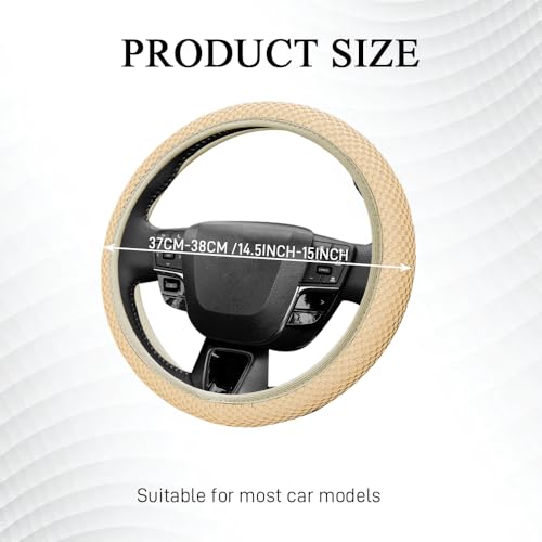 Elastic Stretch Steering Wheel Cover, Steering Wheel Protector, 15 Inch Anti-Slip Breathable Microfiber Ice Silk Protection, Easy Carry, Warm in Winter & Cool in Summer for Cars (Beige) - color: Beige