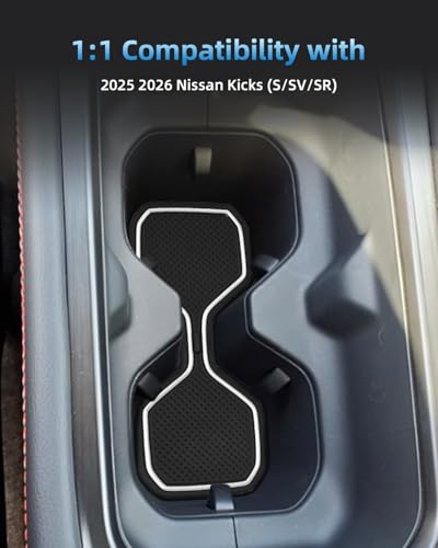 Door Slot Pad for Nissan Kicks (S/SV/SR) 2025 2026 – 11PCS Anti-Slip Cup Holder Insert Liners Center Console & Door Pocket Mats (WhiteTrim)
