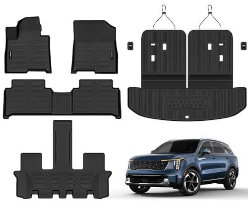 AUXKO All Weather Floor Mats Cargo Mat Rear Back Seat Protector Fits for Kia Sorento Hybrid & PHEV 2021-2025 2026 TPE Liner Sorento Hybrid Accessoires Odorless Anti-Slip Black - size: sorento hybrid|2021-2026|floor+cargo+backrest mats