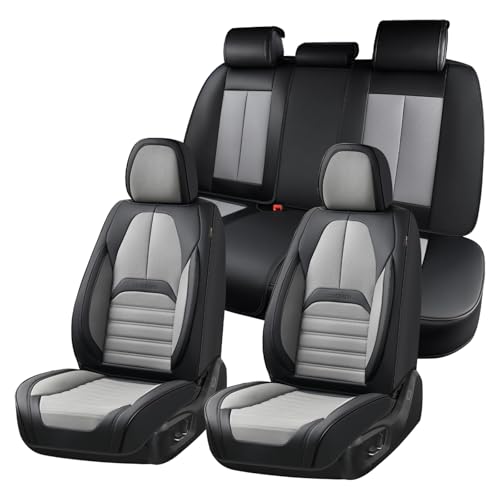 Coverado Car Seat Covers Full Set, Seat Covers for Cars, Automotive Seat Covers, Waterproof Nappa Leather Front Seats and Back Car Seat Protector, Universal Fit for Most Cars SUV Trucks,Black&Gray - color: BlackGray-A, size: FullSet