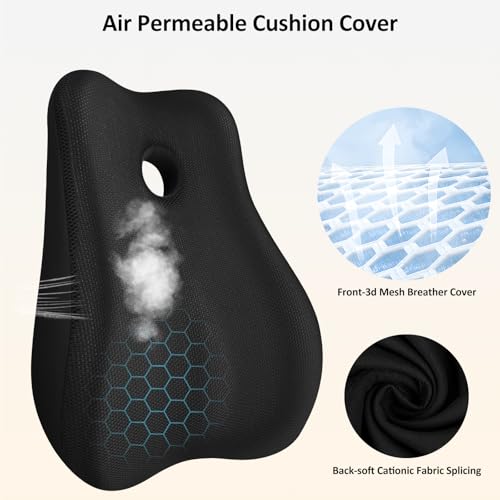 Seat Cushion,Lumbar Support Pillow for Office Chair, Cooling Mesh Office Chair Cushions for Sciatica,Tailbone &Back Pain Relief,Ergonomic Memory Foam Back Support Pillow for Desk,Gaming Car Chair - color: Black