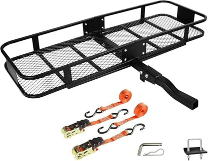 60"x 20"x 6" Folding Trailer Hitch Mount Cargo Carrier, 500LBS Capacity,Anti-Rust Luggage Rack Basket Car Storage, Straps, Fits 2" Receiver - color: 60x20x6" Inch