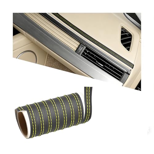 Car Interior Trim Strip, 13.12FT Genuine Leather Flexible Vehicle Door Panel Gap Decorative Molding Line, Aesthetic Auto Dashboard Line Strip, Universal for SUV RV Truck (Black/Yellow) - color: Black/Yellow