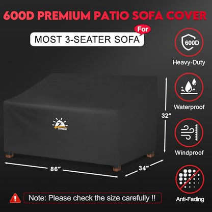 Patio Sofa Cover 86 Inch - 600D Outdoor Couch Cover Waterproof & Heavy Duty, Large 3-Seater Furniture Covers for Outside Sofa, Couch, Glider, Loveseat and Bench - 86 x 34 x 32 Inch - size: 86 x 34 x 32 Inch