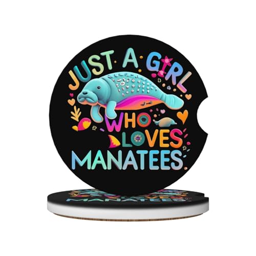 Just A Girl Who Loves Manatees Car Coasters for Cup Holders 2 Pack Universal Anti Slip Car Cup Holder Coasters 2.56 Inch Absorbent Ceramic Drink Mat Auto Interior Accessories for Women Men - color: Yellow