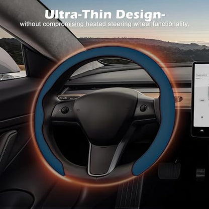 Nappa Leather Steering Wheel Cover,Universal Fit 15 Inch-Premium Non-Slip Breathable Comfort Grip for Cars Trucks SUVs,Anti-Slip Durable Interior Upgrade Navy Blue - color: Navy Blue