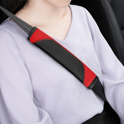 2PCS Car Seat Belt Cover, Carbon Fiber Seatbelt Shoulder Protection, Soft Car Seat Belt Strap Cushion Protect Your Neck and Shoulder, Car Accessories Seat Belt Pad for Car Truck (Red) - color: Red
